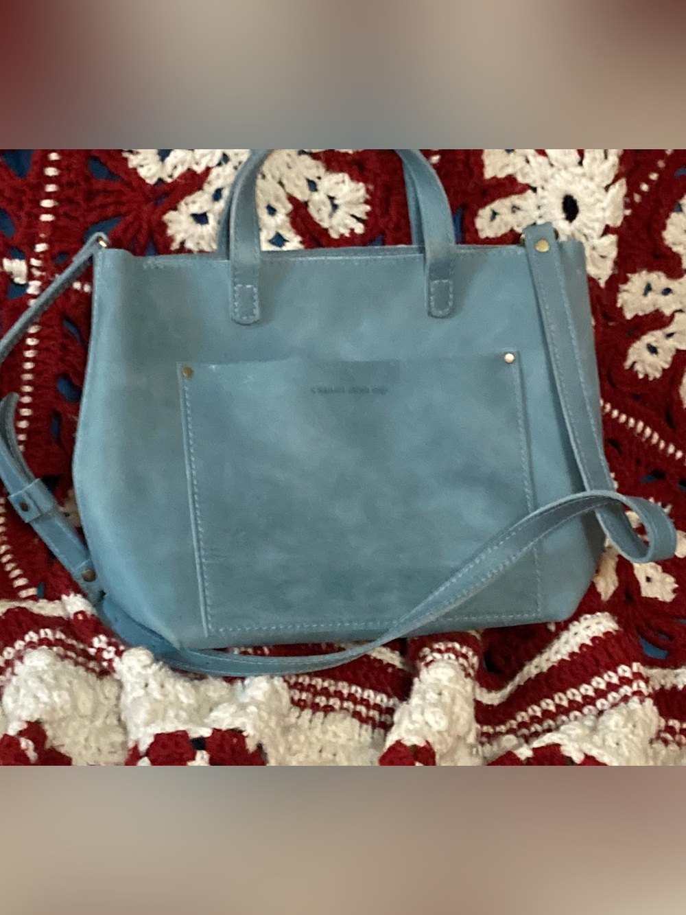 Portland Leather aqua medium zip crossbody